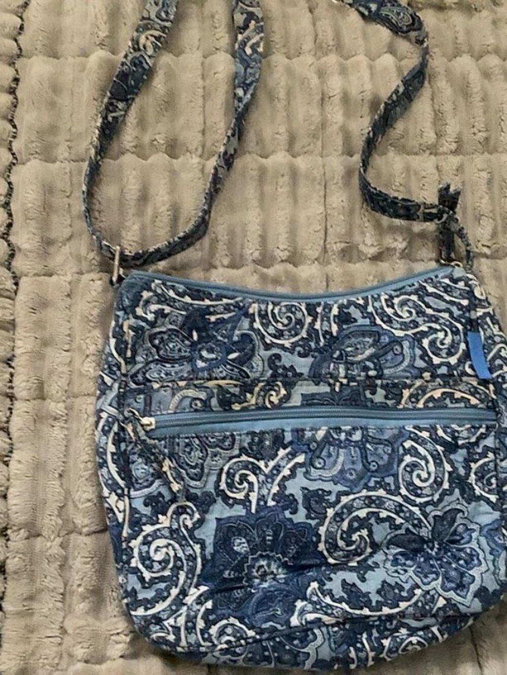 Waverly Inspirations Quilted Cotton Crossbody Bag Blue Paisley Print 12x10